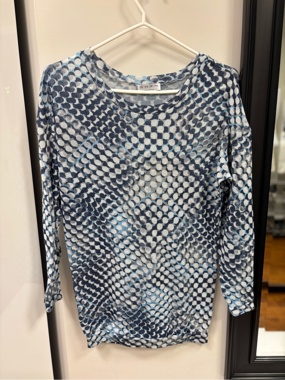 SHAN Navy and Light Blue Dot-Pattern Long Sleeve Top